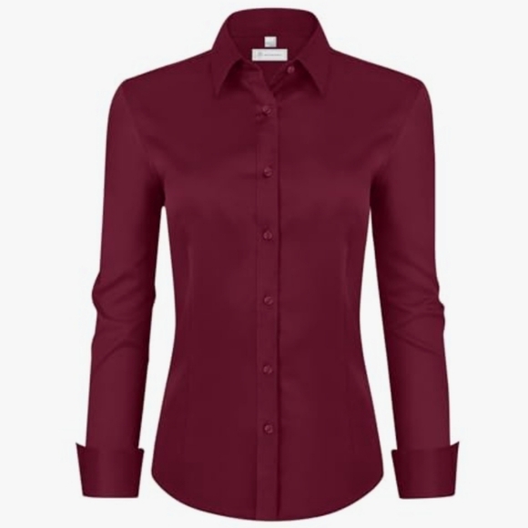 Siliteelon Tops - Women's Siliteelon Brand Slim Fit  Burgandy L/S Button Down Dress Shirt Med NEW!